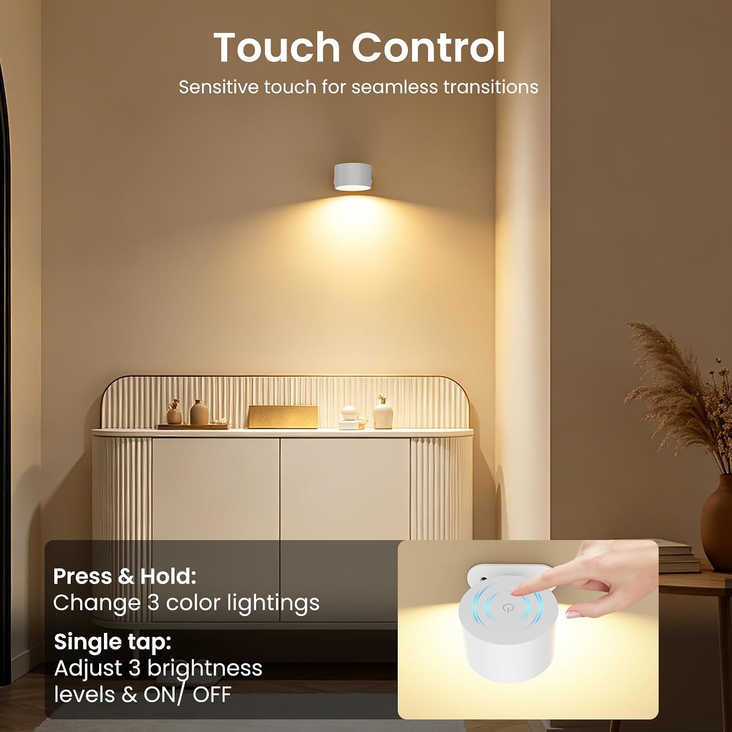 Koopala LED Wall Sconces, Wall Mounted Lamps with Rechargeable Battery Operated Dim 3 Brightness Removable Charging 360°Rotate Magnetic Ball, Cordless Wall Light for Reading Study Bedside Hallway
