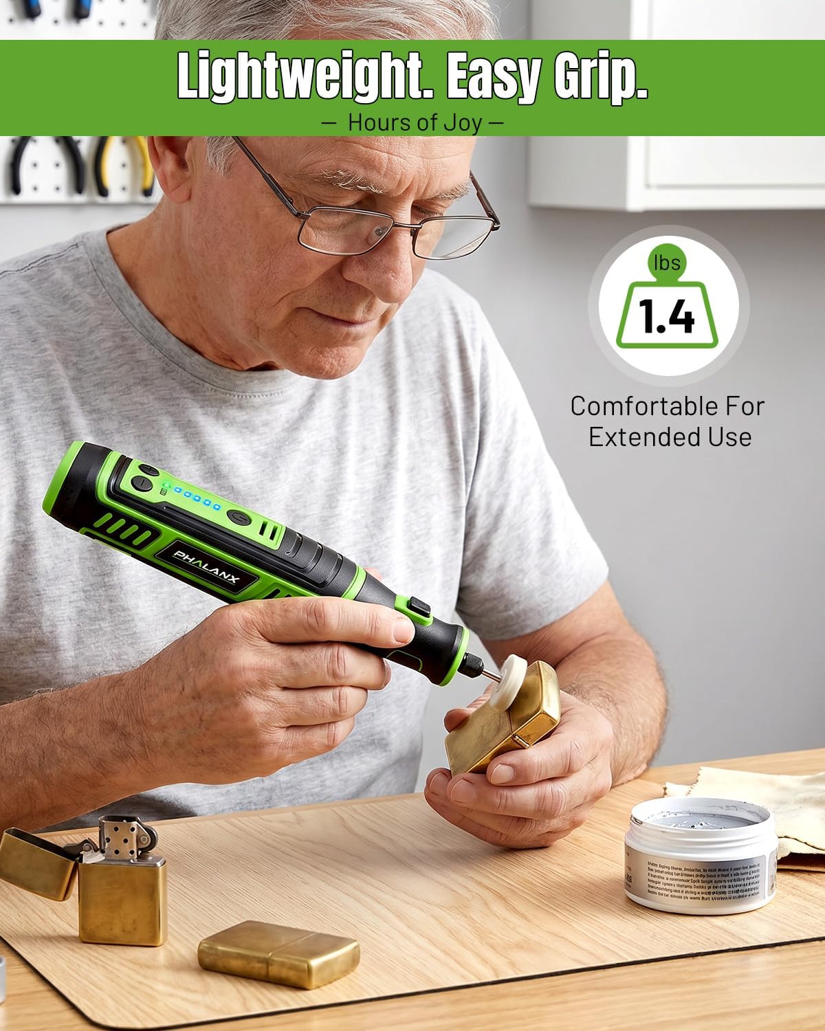 PHALANX Cordless Rotary Tool Kit | 5,000-30,000 RPM/5 Speed, 8V Engraving Pen with 117 Accessories, USB-C, LED Light for 3D Printer Sanding, Polishing, Engraving, Wood Carving, DIY Crafts