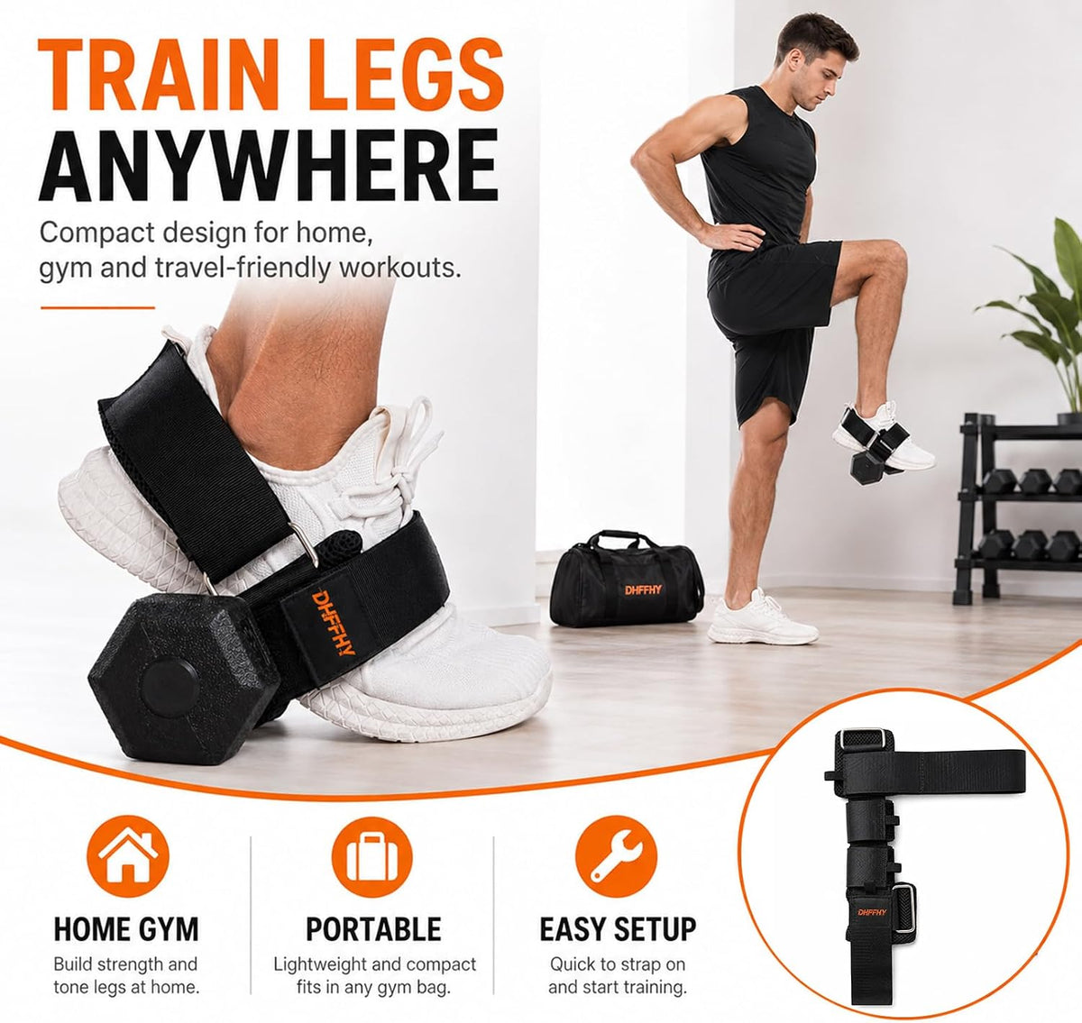 Monkey Foot Dumbbell Attachment for Glute Kickbacks & Leg Workouts, Adjustable Ankle/Foot Strap for Home Gym, Dumbbell Lifting Attachment for Hamstring Curls, Foot Weight Training Equipment