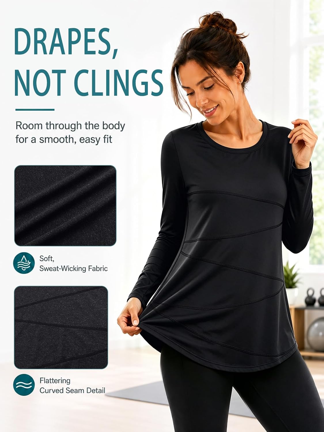 Kimmery Workout Tops for Women Long Sleeve Shirts for Women Quick Dry Line Decor Yoga Tops Sizes S-3XL