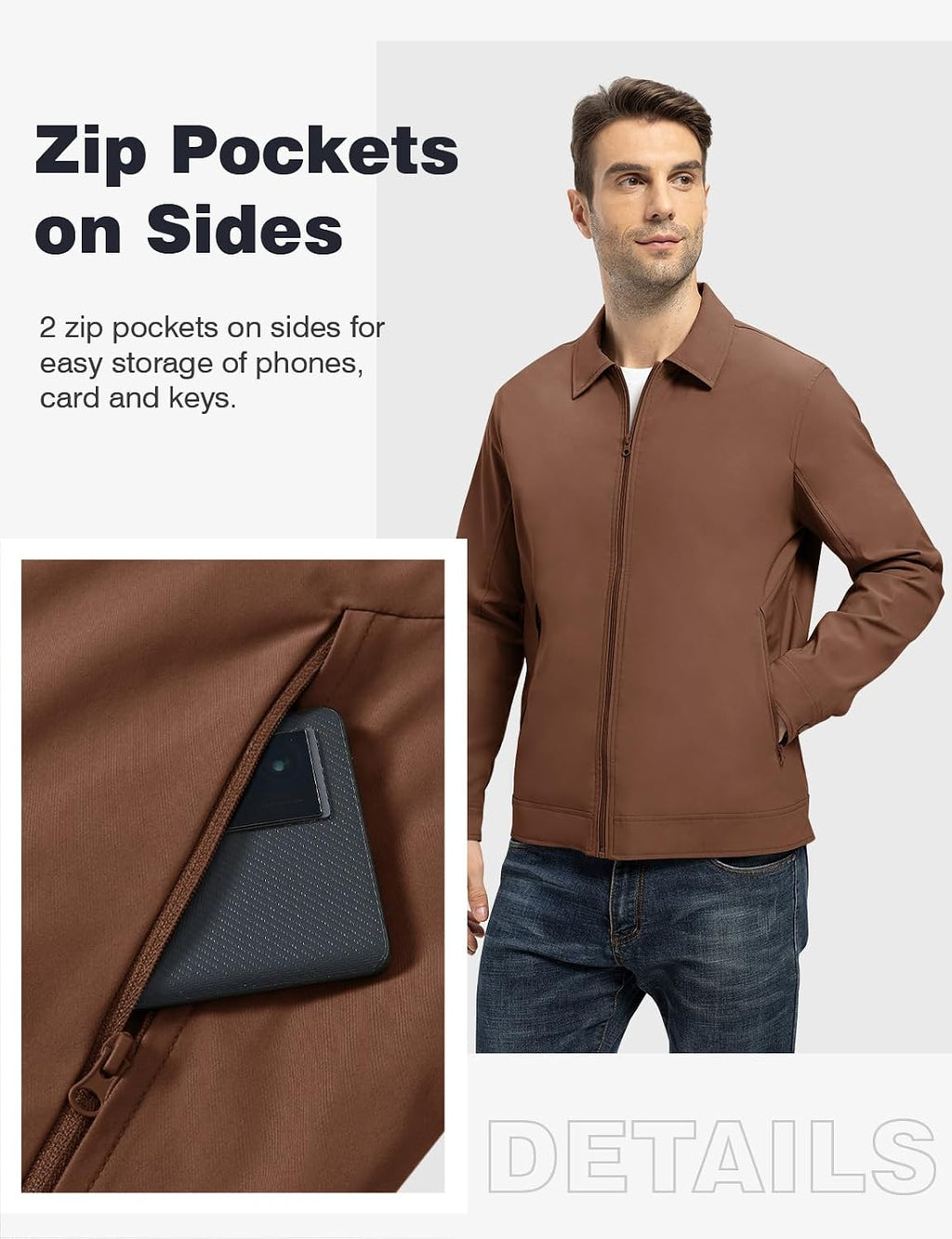 TBMPOY Mens Lightweight Jackets Light Windbreaker Full Zip Casual Work Jacket Golf Business Fall Track Coat with Pockets