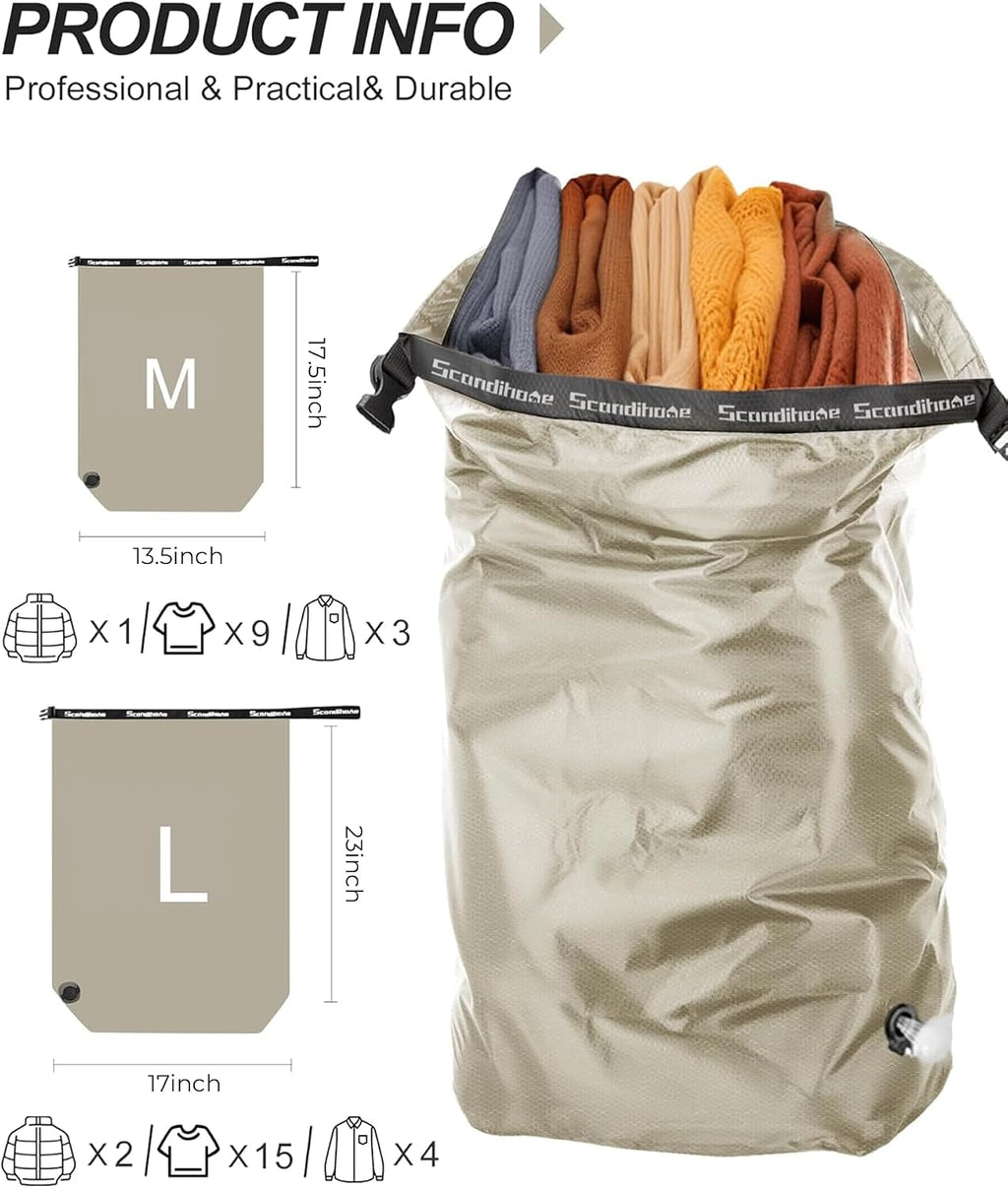 Travel Laundry Bag, Pump-Free Vacuum Compression Dirty Clothes Bag for Suitcases, Medium Waterproof Wet Dry Bag, Space Saver Reusable Laundry Bag for Cruise Essentials, Road Trip & Dorm, Grey