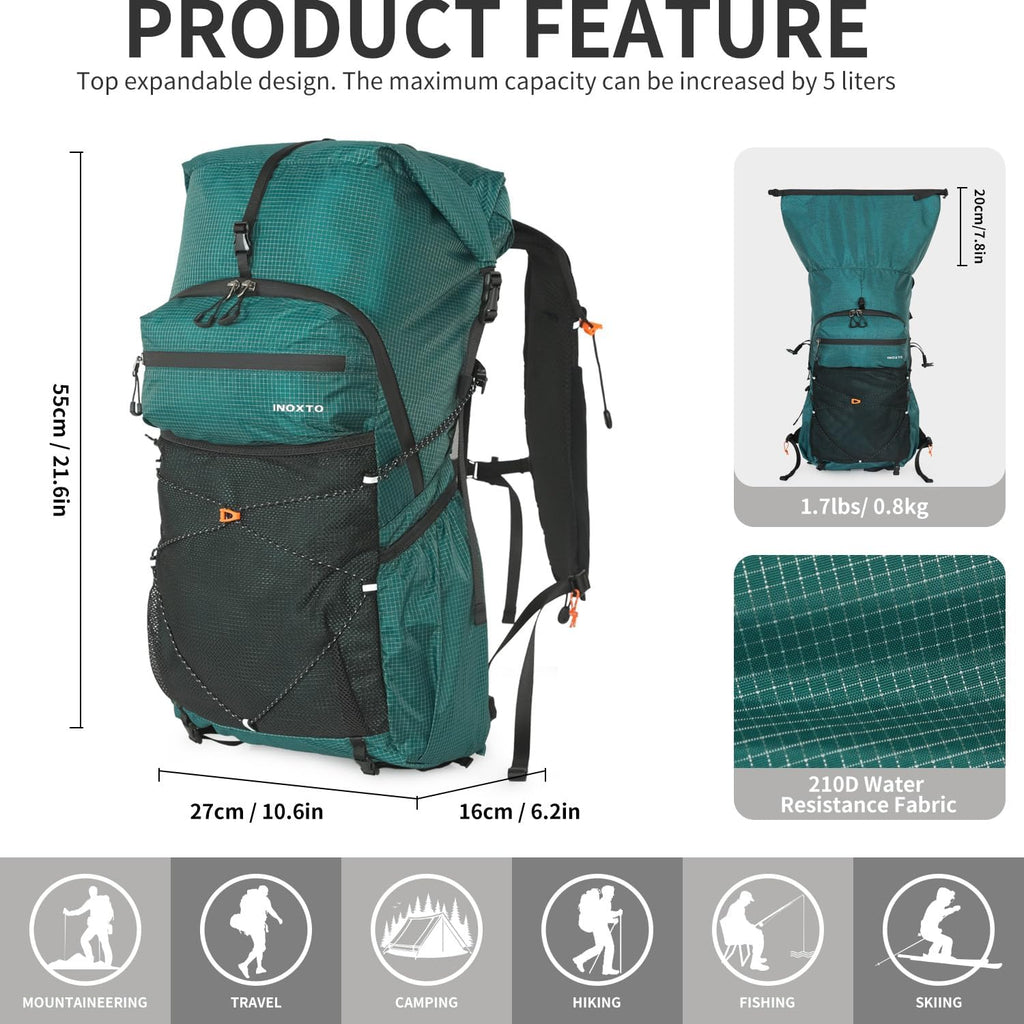IX INOXTO Hiking Backpack for Men and Women, 30L Waterproof Camping Backpack with 3L Water Bladder and Rain Cover, Lightweight Outdoor Sport Travel Daypack Rucksack for Climbing Cycling (Dark green)