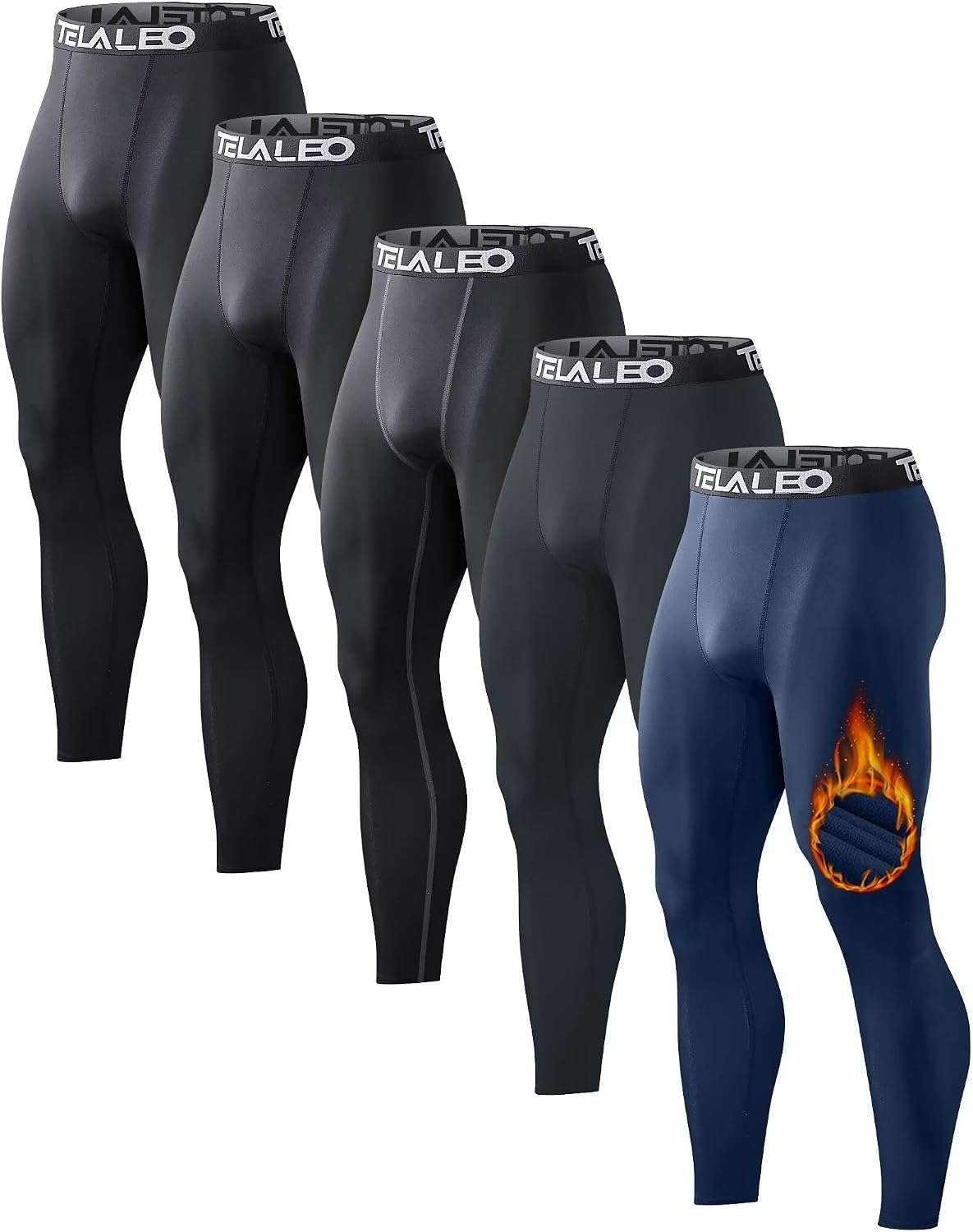 4 or 5 Pack Men's Thermal Compression Pants Fleece Lined Tights Leggings
