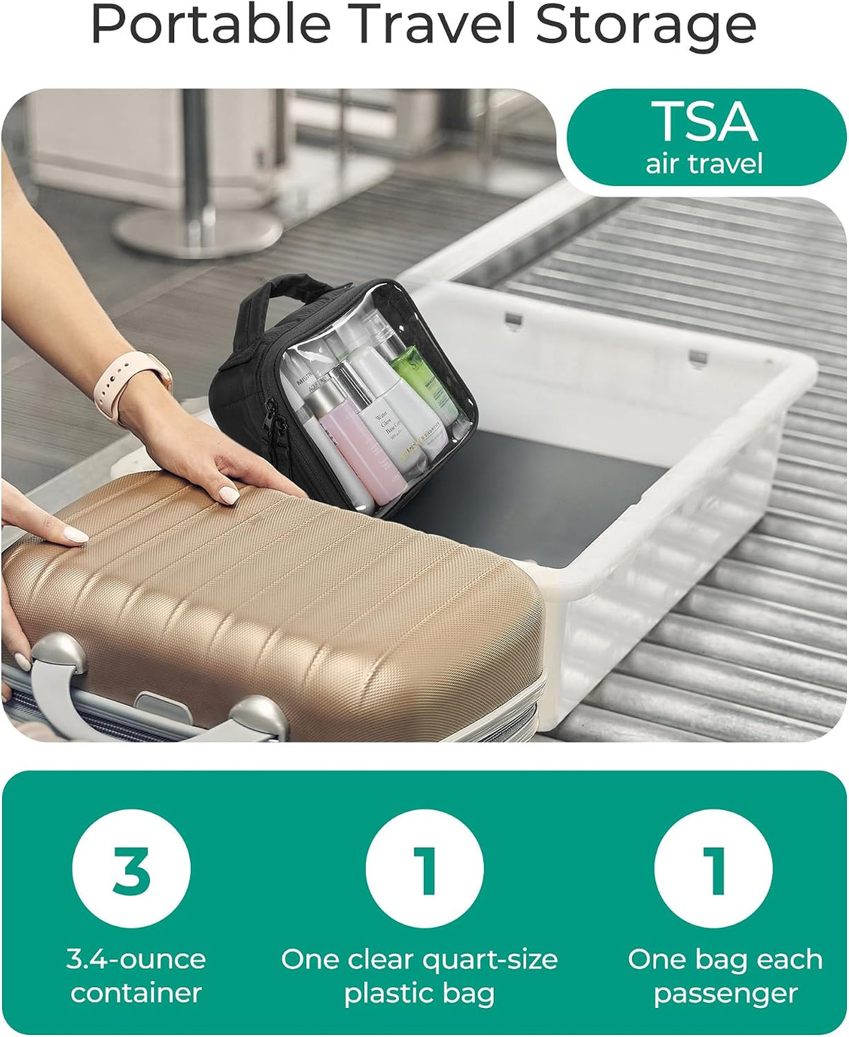 BAGSMART Puffy Clear Toiletry Bag, TSA-Approved & Wide-Open, 1-Pack, Black