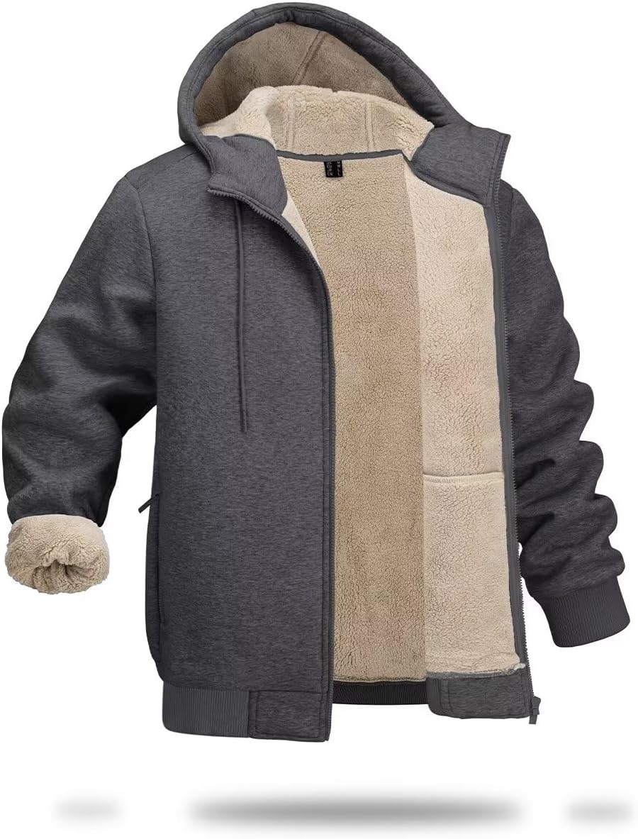 Boladeci Men's Sherpa Fleece Lined Hoodie Zip Up Heavyweight Winter Jacket