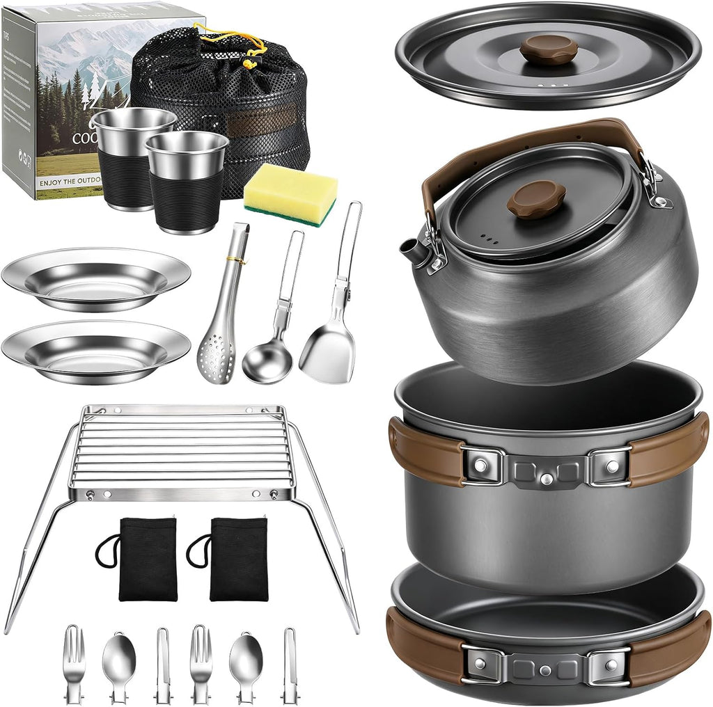 Leonyo 18PCS Camping Cookware Set, Camping Cooking Pot Pan Mess Kit