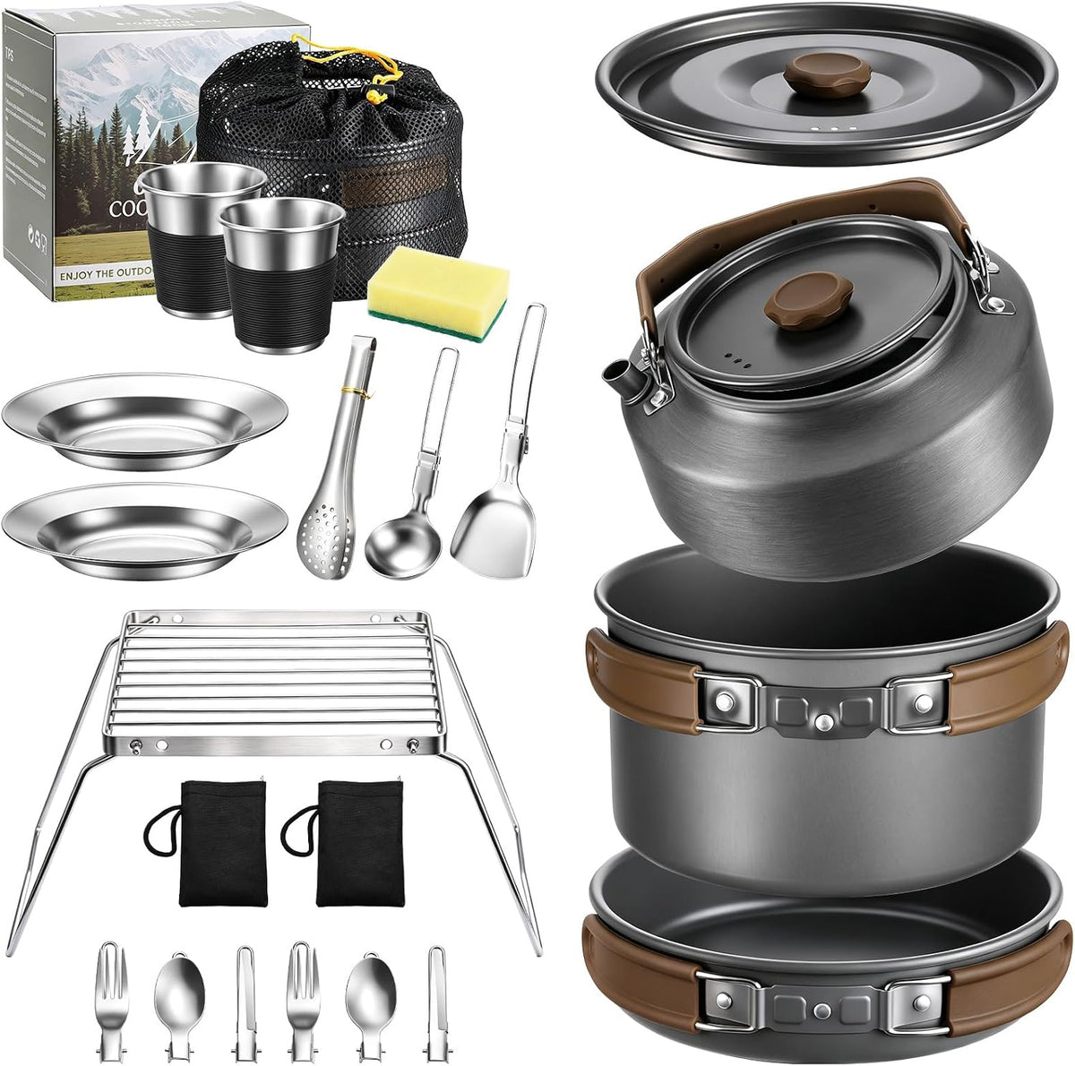 Leonyo 18PCS Camping Cookware Set, Camping Cooking Pot Pan Mess Kit