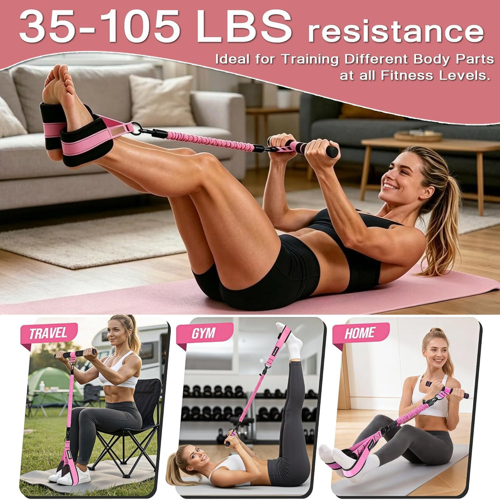 Upgraded Pedal Resistance Band with Handle,3 Tube Resistance Bands with Handles(35/70/105 lbs),Foot Pedal Resistance Band for Abdomen,Core,Arm,Legs,Body,Resistance Bands for Women & Men