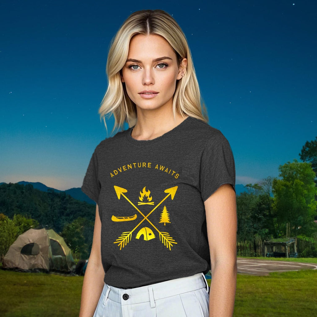 Womens Adventure Awaits Shirts Outdoor Lifestyle Camping Hiking T-Shirt Nature Travel Camp Life Tee