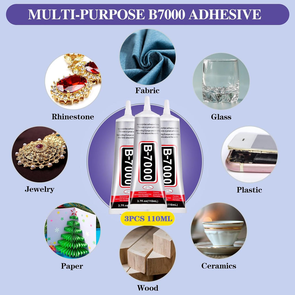 3.7oz B7000 Rhinestone Clear Glue for Jewelry Making, 110 ml Multipurpose Adhesive Jewlery Glue for Fabric, Tumblers, Rhinestones DIY Crafts, Nail Art, Makeup, Shoes, Cell Phones, Tablet, Wood