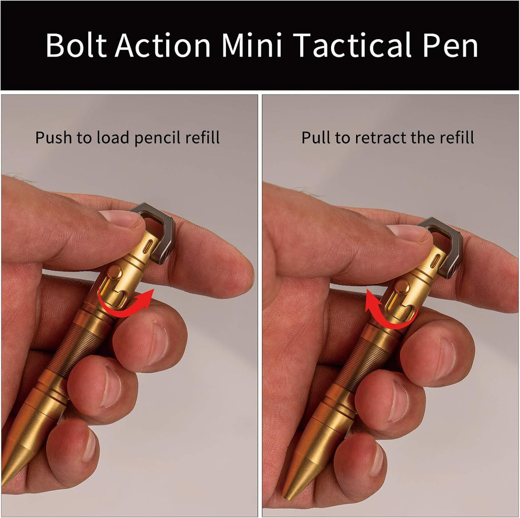 MecArmy TPX8 Mini Bolt Action Tactical Pen, Keychain Tactical Pen with 1 D Key Ring for Daily Carry, Small EDC Pen with Anti-Slip Grip Replaceable Refill for Work Travel, Ideal Gift (Copper)