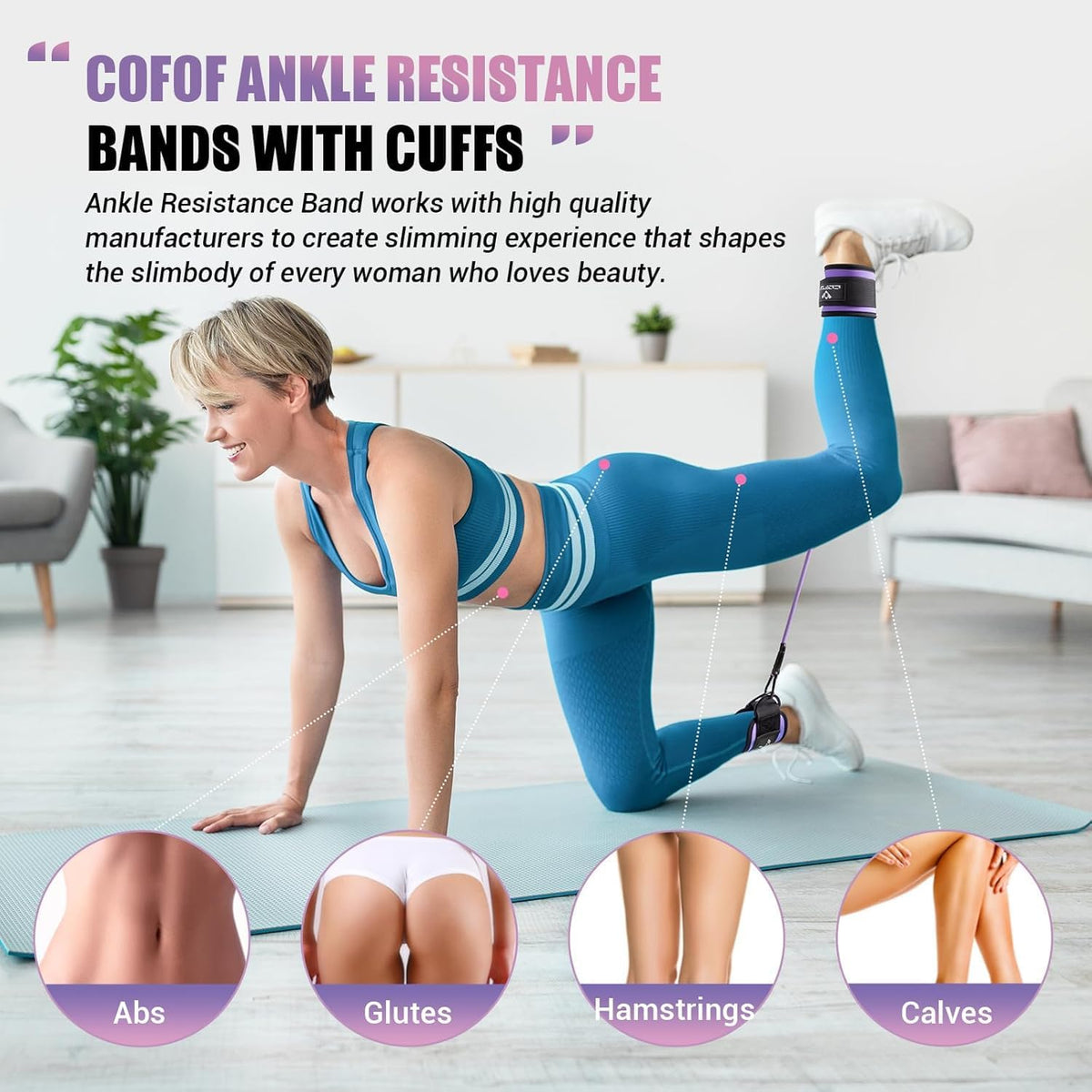 Ankle Resistance Bands with Cuffs, Leg Exercise Equipment with Poster