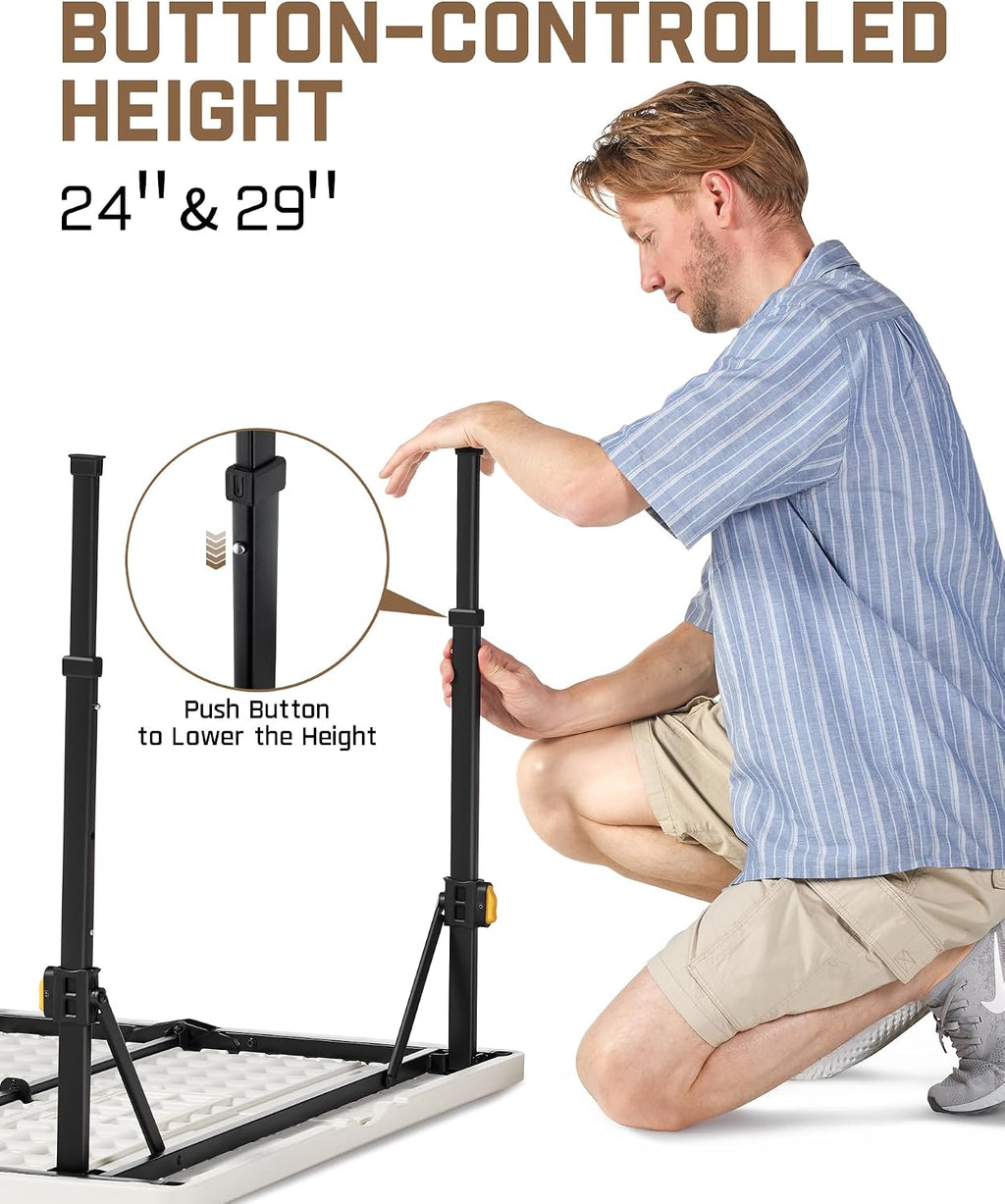 FanttikOutdoor Folding Card Table 2 Heights, 34" Square Plastic Party Table