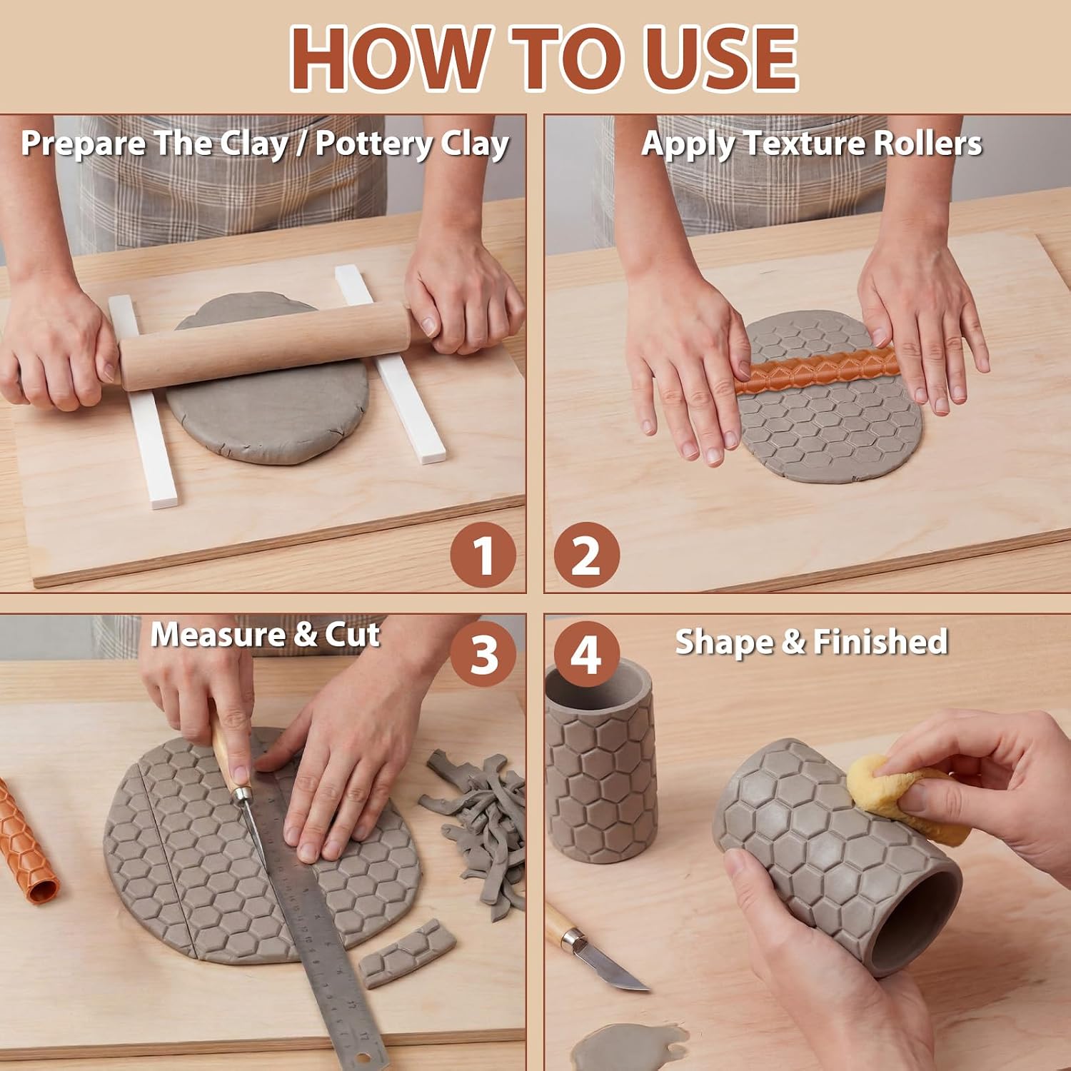 20 Pcs Clay Texture Rollers Set, 3D-Printed Clay Pottery Tools