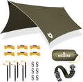 Rain Fly 12x10 Lightweight Survival Camping Tarp; 100% Waterproof; Makes a Great Backpacking Tarp or Hammock Shelter; Comes in Multiple Colors, Survival Bracelet Included; OD-Green