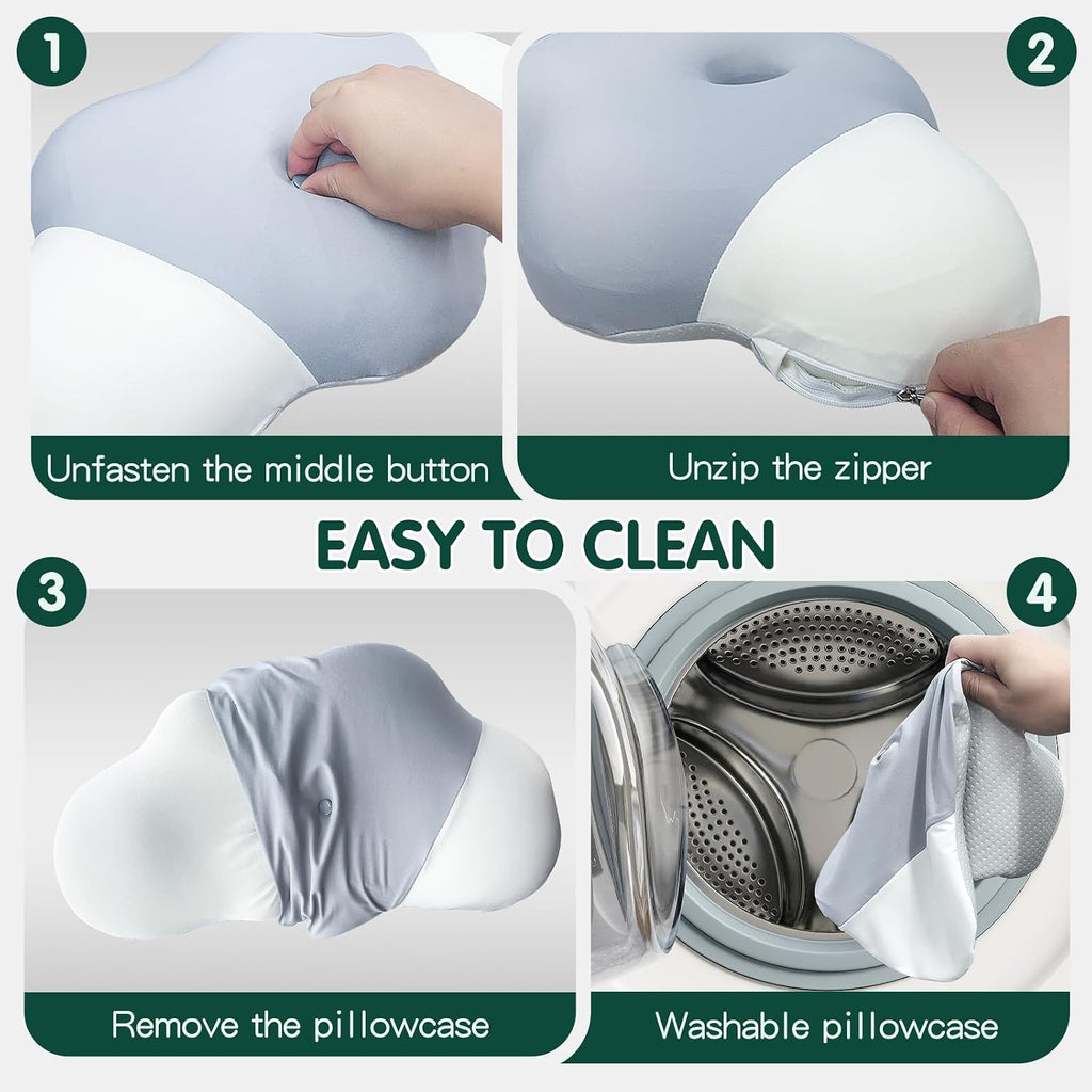SAHEYER Memory Foam Camping Pillow, Upgraded Lengthened Travel Pillows for Sleeping, Cervical Neck Support Camping Gear Accessories - Small Pillow Travel Essentials for Sleep, Backpack, Hammock, Grey
