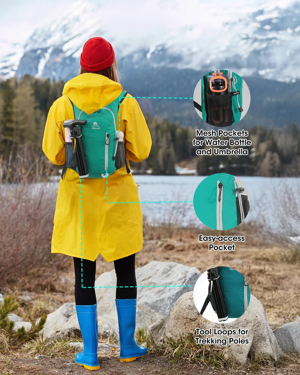 Foldable Small Hiking Backpack with 3 Strap Pockets – Lightweight 300D Spill-proof Daypack for Men Women – Packable Small Travel Backpack with Chest Strap & Trekking Pole Holder – Durable Outdoor Bag
