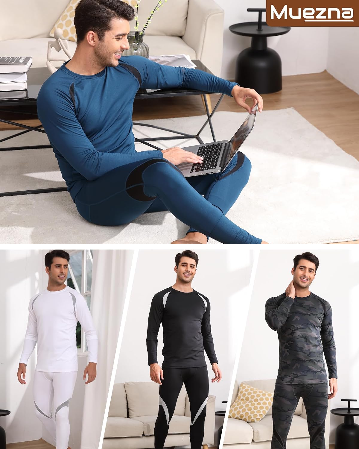 Muezna Men's Thermal Top and Bottom Set Underwear Long Johns Base Layer