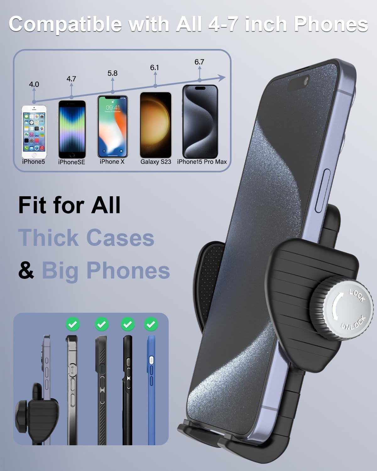 Phone Holder for Bike Handlebar, Gooseneck Motorcycle Phone Mount Clamp, Bicycle Scooter Cell Phone Clip for Adults Kids, Bike Bicycle Ebike Gear Accessories, for iPhone 17 16, 4-7" Phones