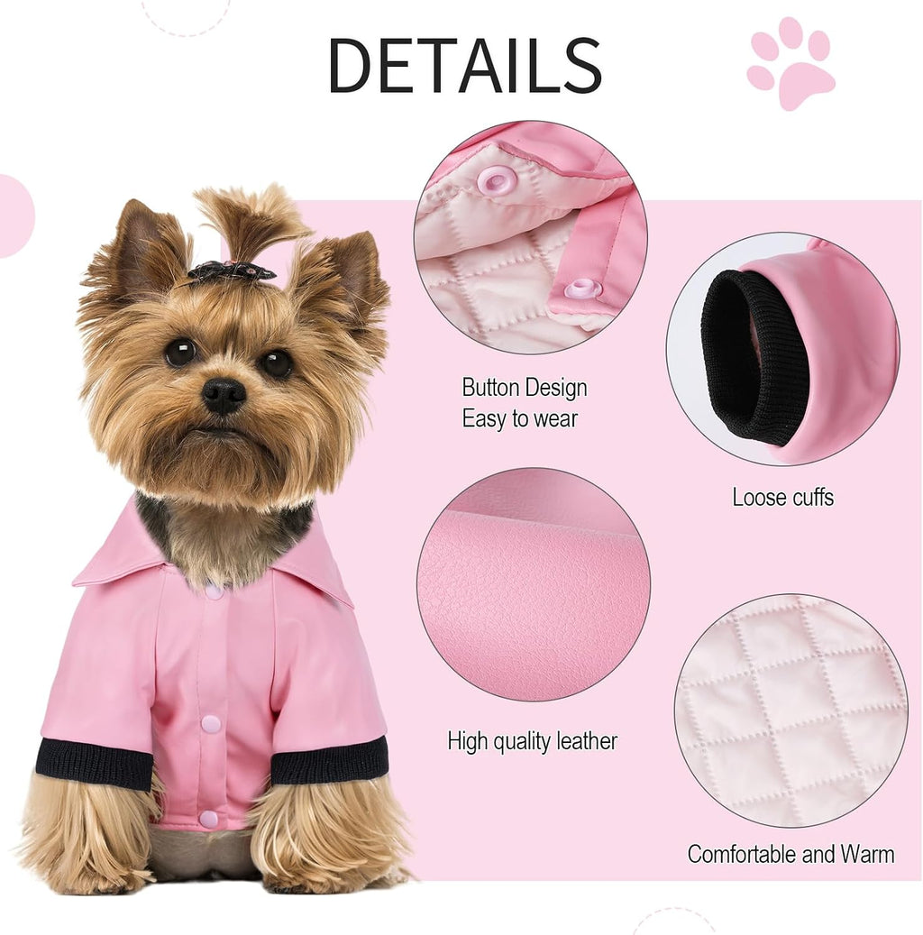 Dog Leather Jacket - Cute Leather Dog Jackets Motorcycle Clothes with Buttons Pet Waterproof Winter Coat for Small Medium Dogs(Pink, L)