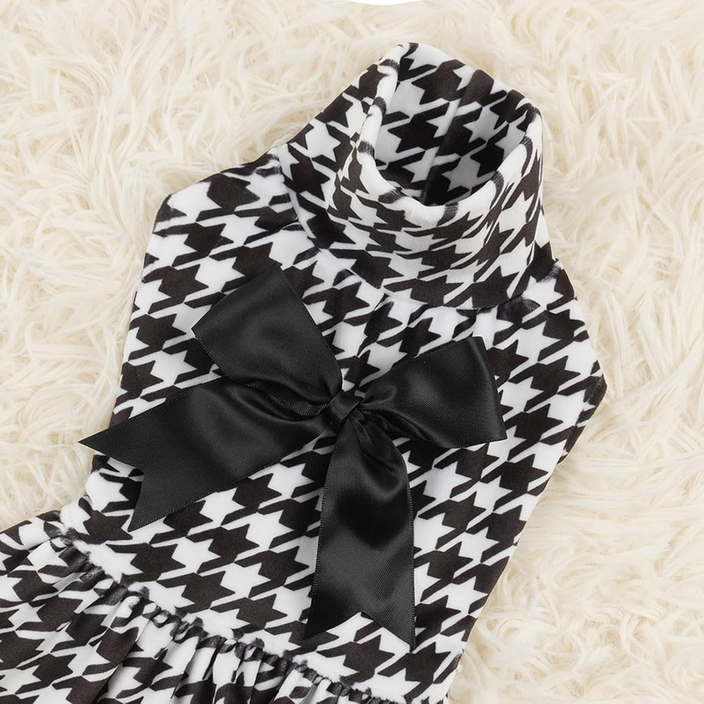 CuteBone Turtleneck Dog Velvet Dress Puppy Skirt Costume Pet Clothes Cat Apparel with Bow Hair Rope for Small Dogs CVD04S