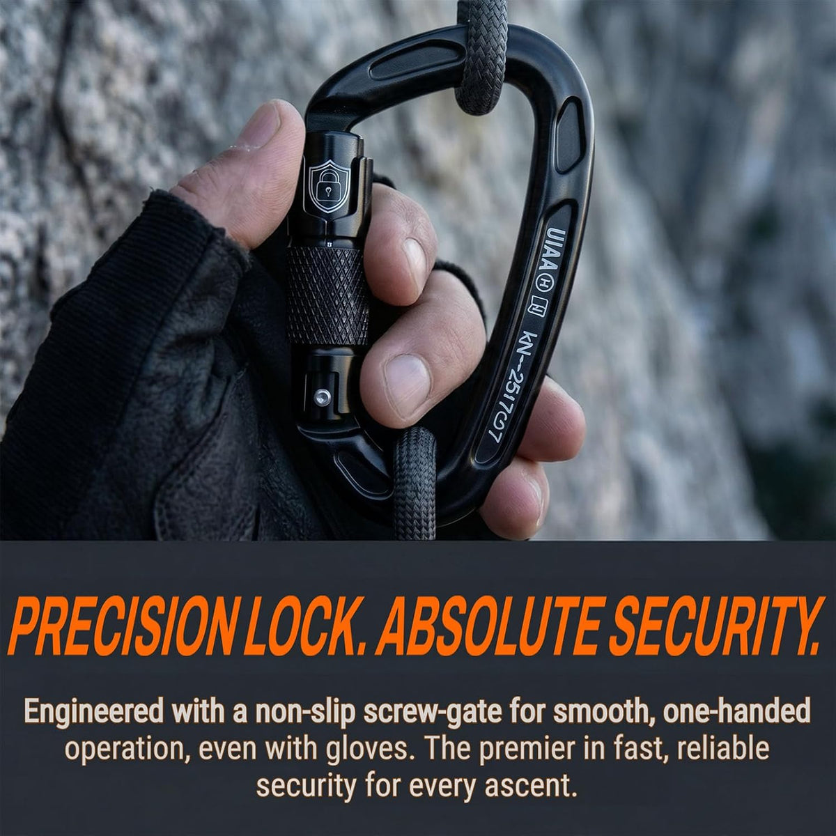 BEIFENG 25KN Auto Locking Carabiner - UIAA Certified Heavy Duty Climbing Carabiners for Rock Climbing, Camping, Rappelling, Hunting, Rescue Equipment - Professional Carabiner Clips (Black)