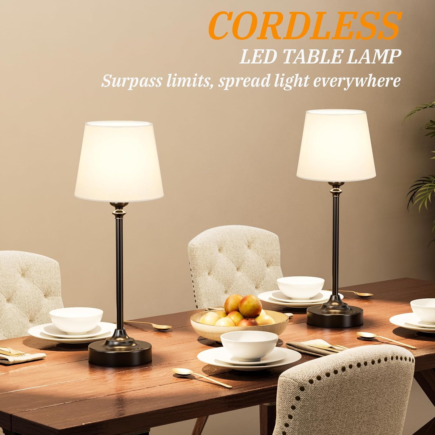 Kakanuo Cordless Table Lamp Rechargeable Black - 1 Pack 4000mAH Battery Operated Lamp for Decor, 3000K Stepless Dimming Touch Control Wireless Lamp for Bedroom, Dining Table, Kitchen, Living Room