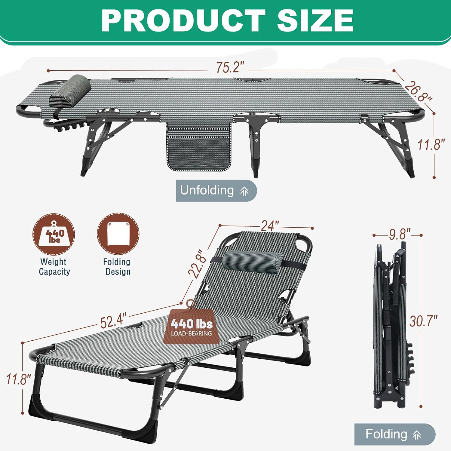 LILYPELLE Portable Folding Camping Cot with Mattress and Pillow for Adults