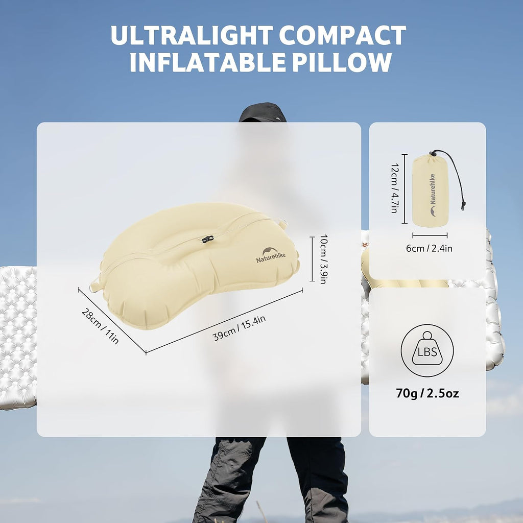 Naturehike Ultralight Inflatable Camping Travel Pillow, 2.5oz Portable Travel Air Pillow with Adjustable Valve & Fixing Buckle, TPU Blow Up Pillow for Camp Backpacking Hiking Car Airplane Trip, White