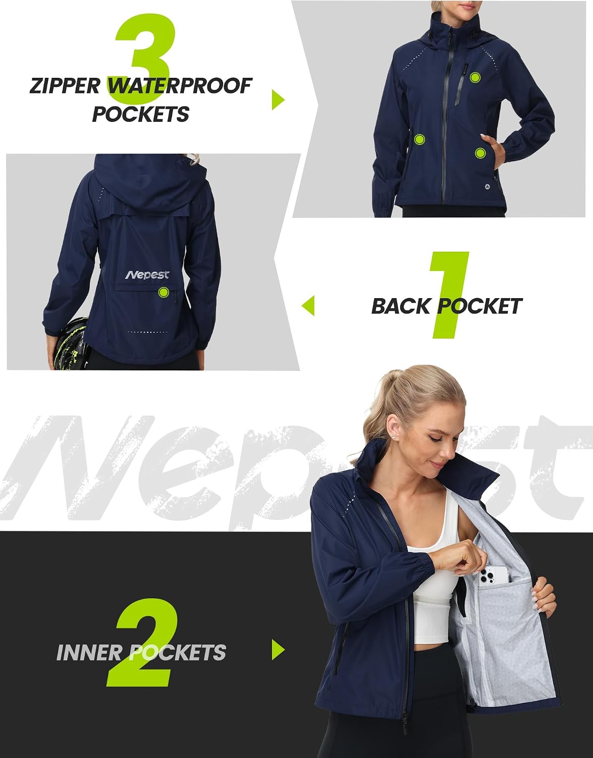 Nepest Womens Cycling Rain Jackets Biking Windbreaker with Hood UPF 50+