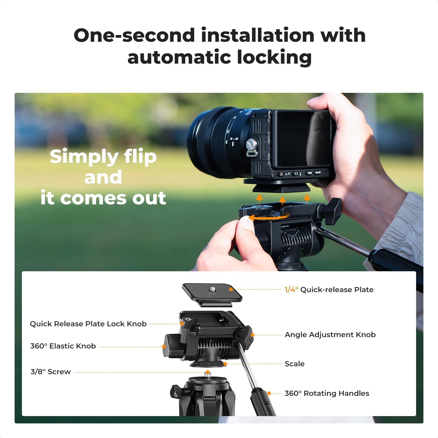 K&F CONCEPT 75" Aluminum Camera Tripod, Lightweight and Compact for Travel