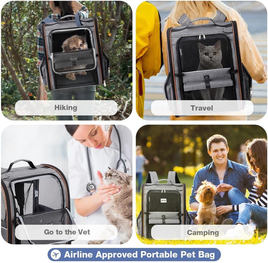 Extra Large Cat Backpack Carrier Expandable Pet Carrier Backpack for Small/Medium Dogs and Medium/Large Cats, Grey