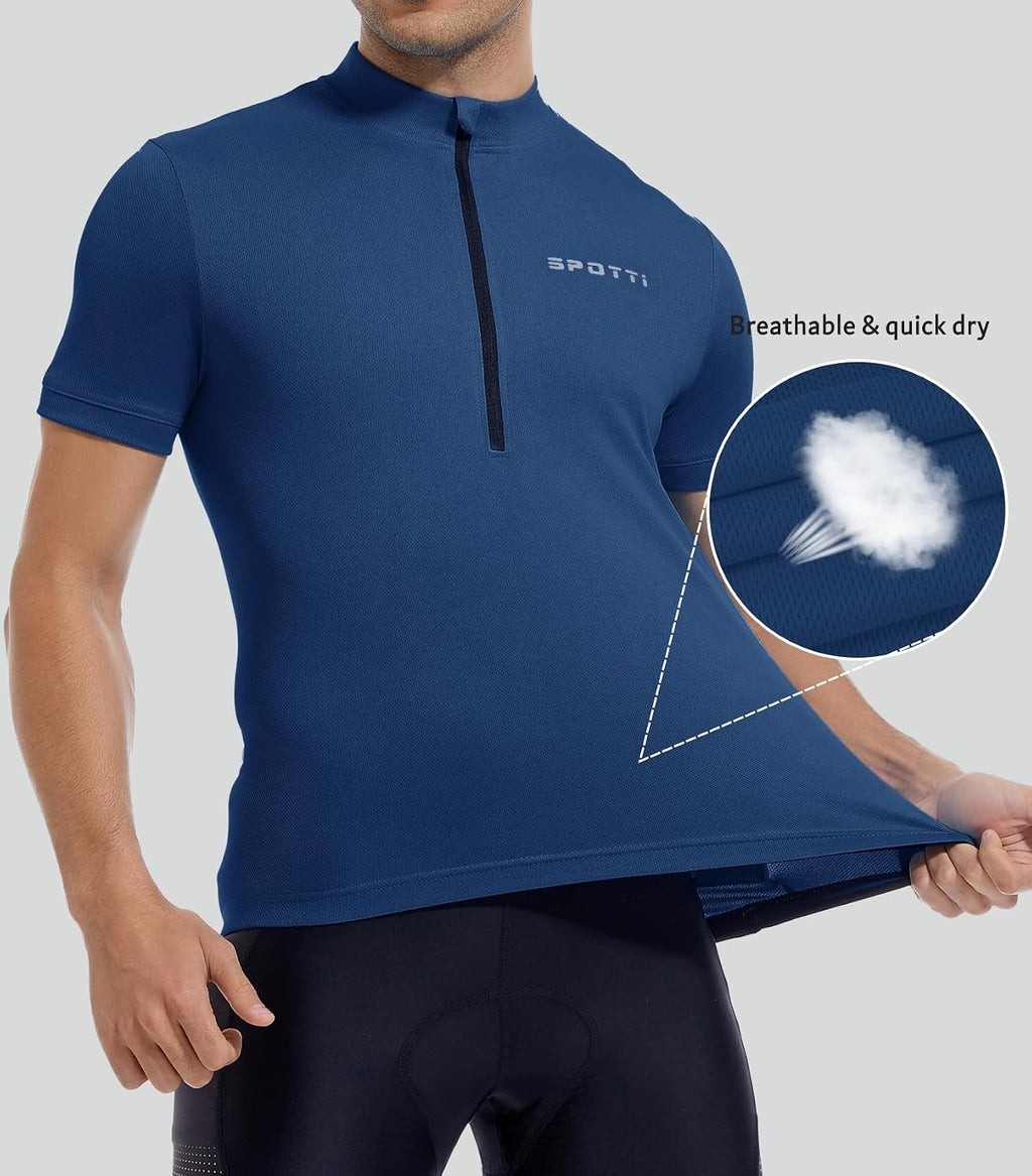 Spotti Men's Cycling Jersey Short Sleeve Half-Zip Bike Shirt, 4 Pockets