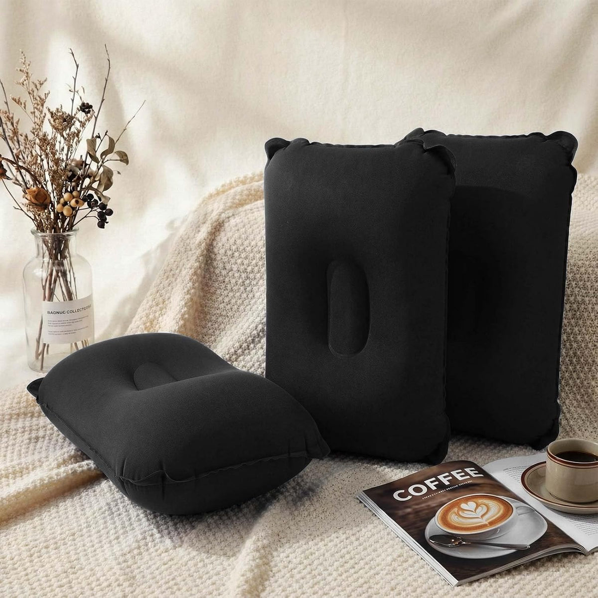 Geelin 20 Pack Inflatable Pillows for Camping Charity Donations, Black