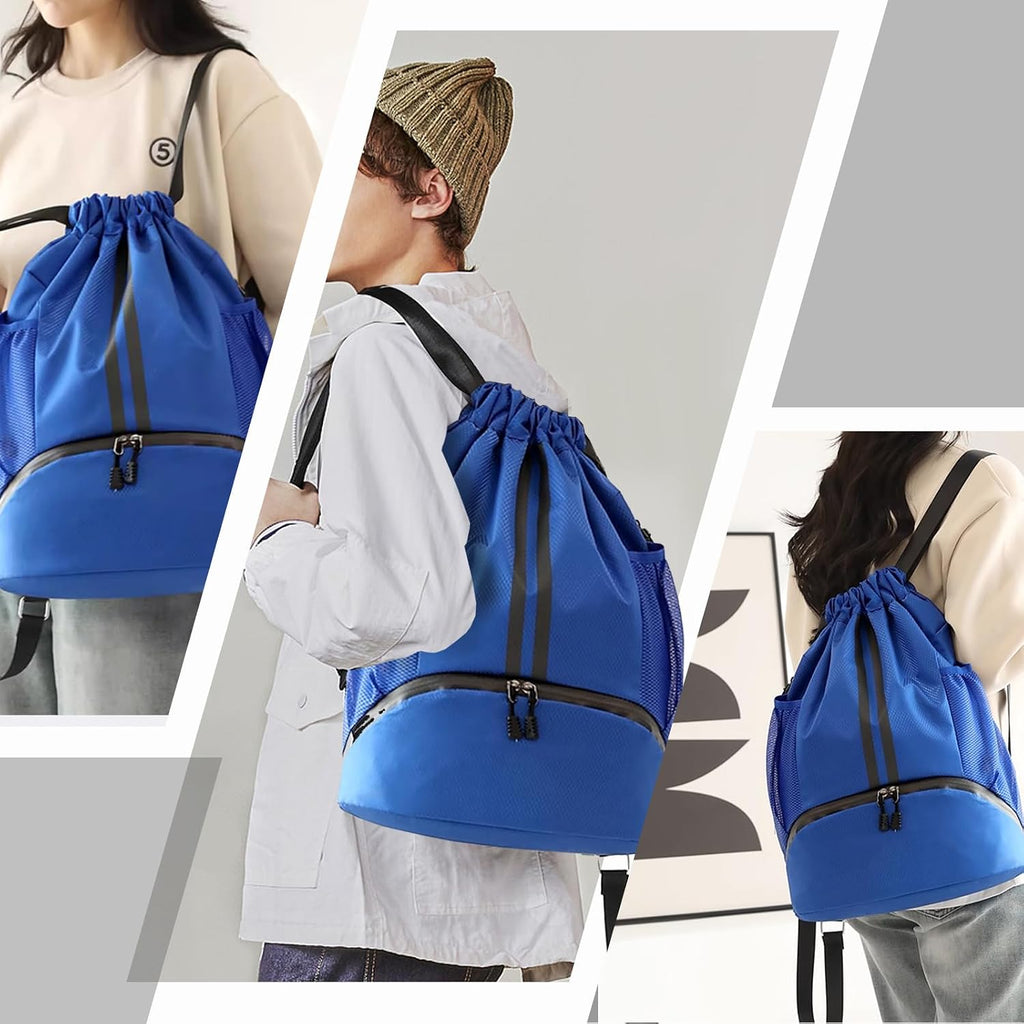 Hoedia Sports Drawstring Backpack - Swim Gym Bag for Women and Men