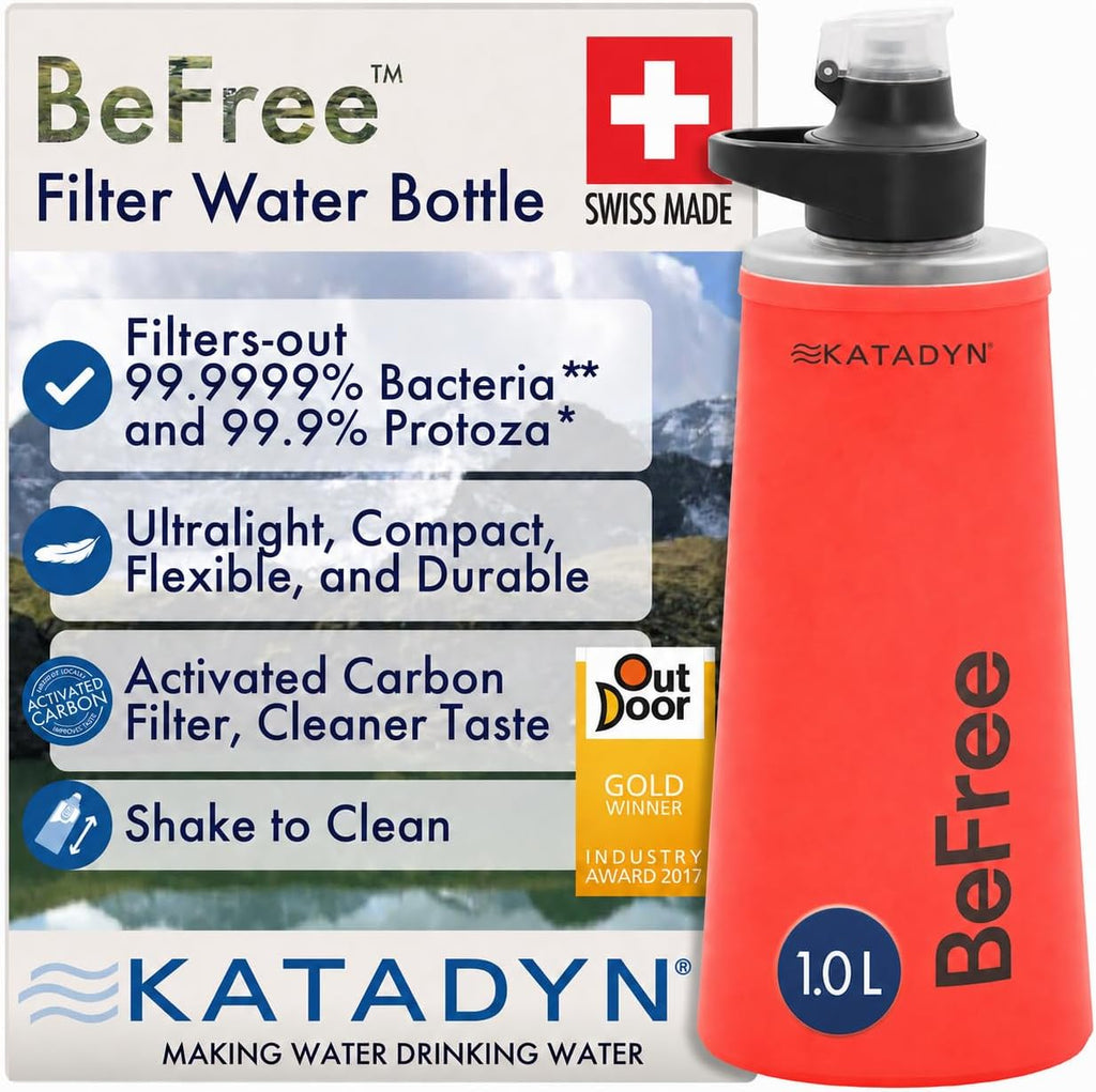 Katadyn BeFree 1L Lightweight Collapsible Water Filter Bottle for Outdoors