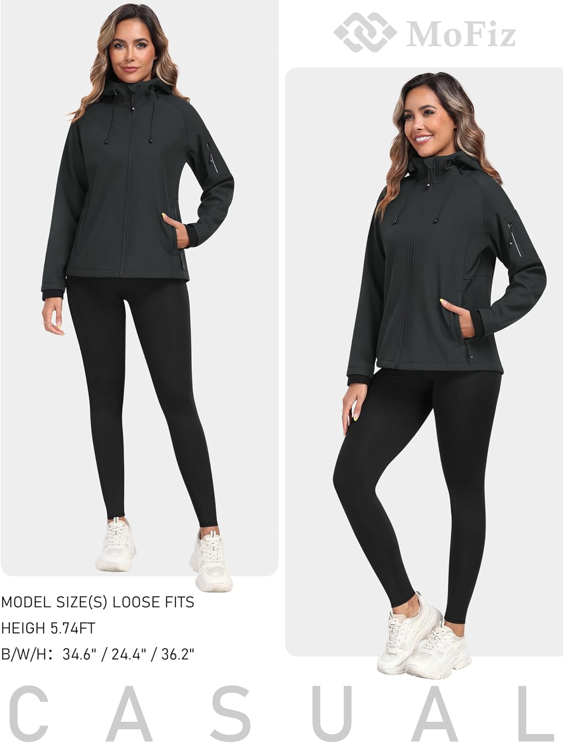 MoFiz Women's Softshell Jacket Waterproof Hooded Fleece Lined Rain Coat