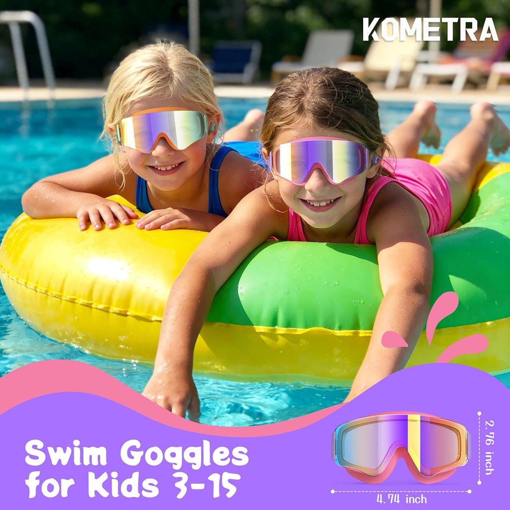 2 Pack Kids Swim Goggles for 3-15, Anti Fog UV Protection