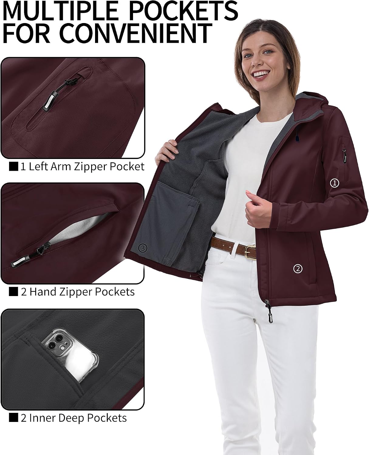 Outdoor Ventures Women's Softshell Jacket Fleece Lined Waterproof Rain Coat