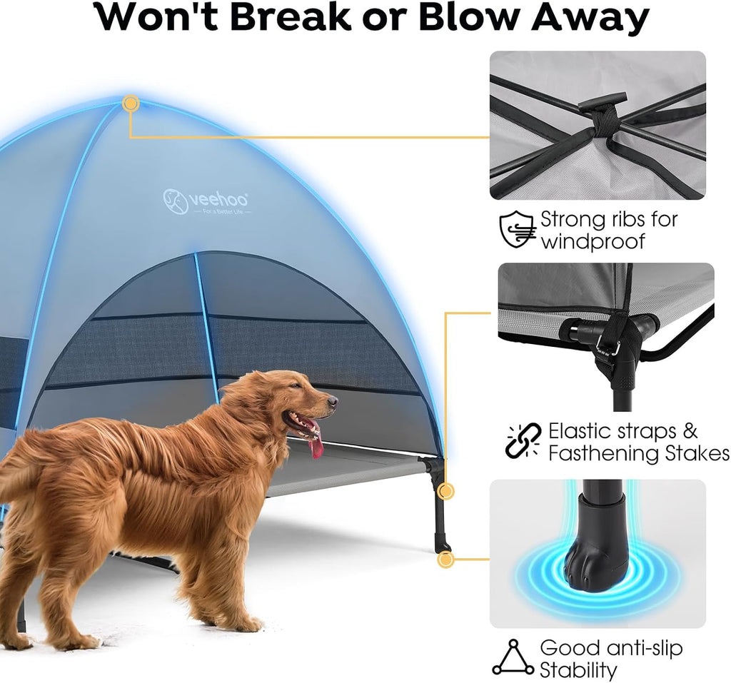 Veehoo Outdoor Dog Bed with Canopy, Cooling Elevated Dog Shade for Outside