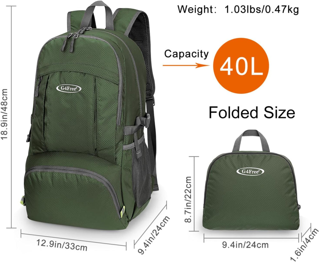 G4Free 40L Lightweight Packable Hiking Backpack, Waterproof Travel Daypack