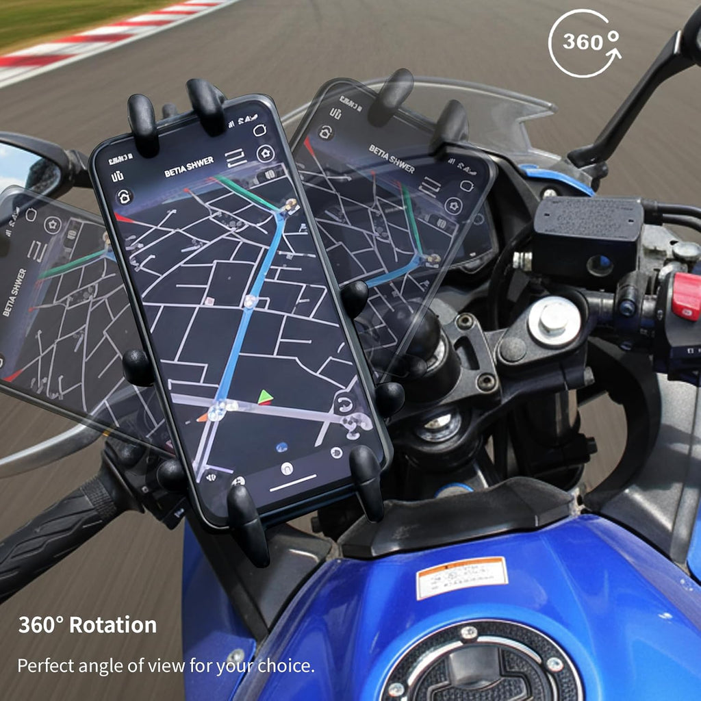 Motorcycle Phone Mount Holder, Motorcycle Cell Phone Holder with Vibration Dampener, 360° Rotate Adjustable Bike Phone Mount Handlebar Cellphone Holder for 5.2''-6.6'' Smartphones