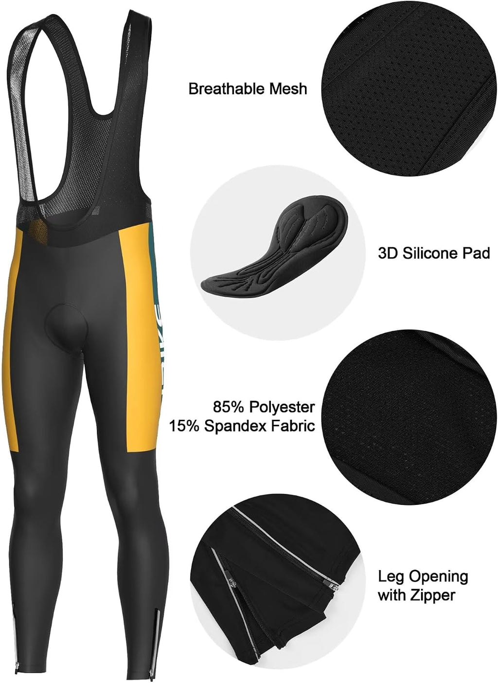 INBIKE Men's Cycling Clothing Set, Long Sleeve Cycling Jersey with 3 Rear Pockets, Cycling Bib Pants 3D Padded Breathable