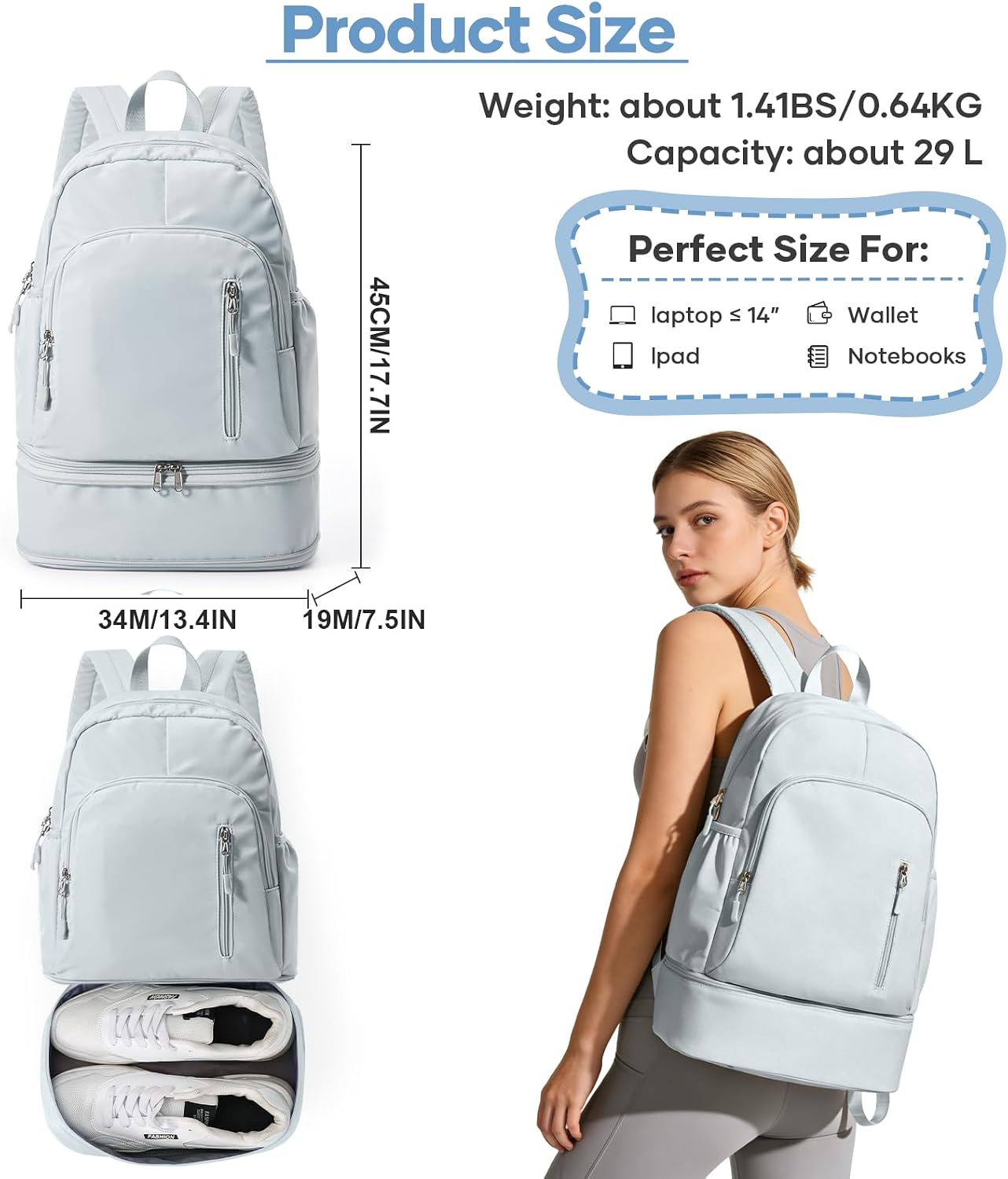 Gym Backpack for Women, Dance Volleyball Backpacks With Shoe Compartment