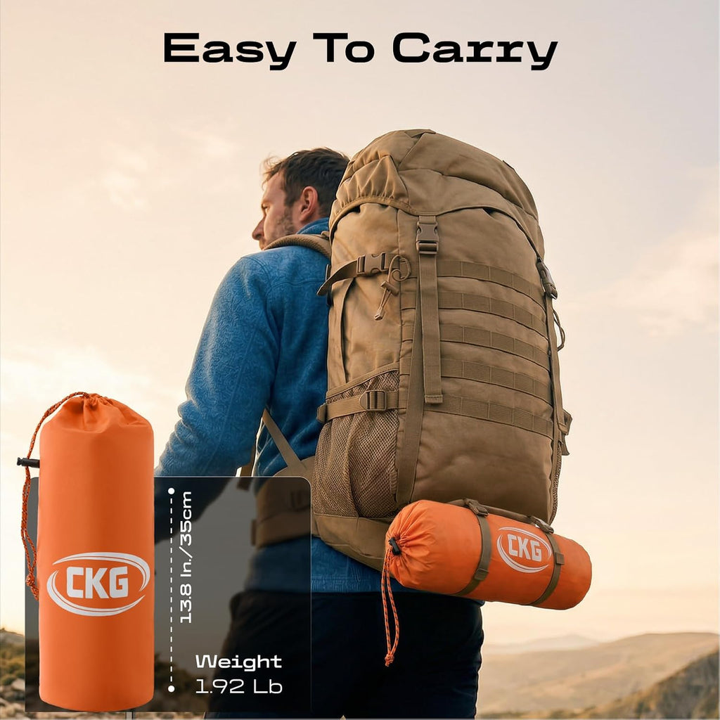 CKG Camping Sleeping Pad with Thermal Barrier, Ultralight Camping Mat 4in Thick with Pillow, Built-in Foot Pump Self Inflating Sleeping Pad for Hiking Tent Road Trip Car Camp Travel Gear, Orange