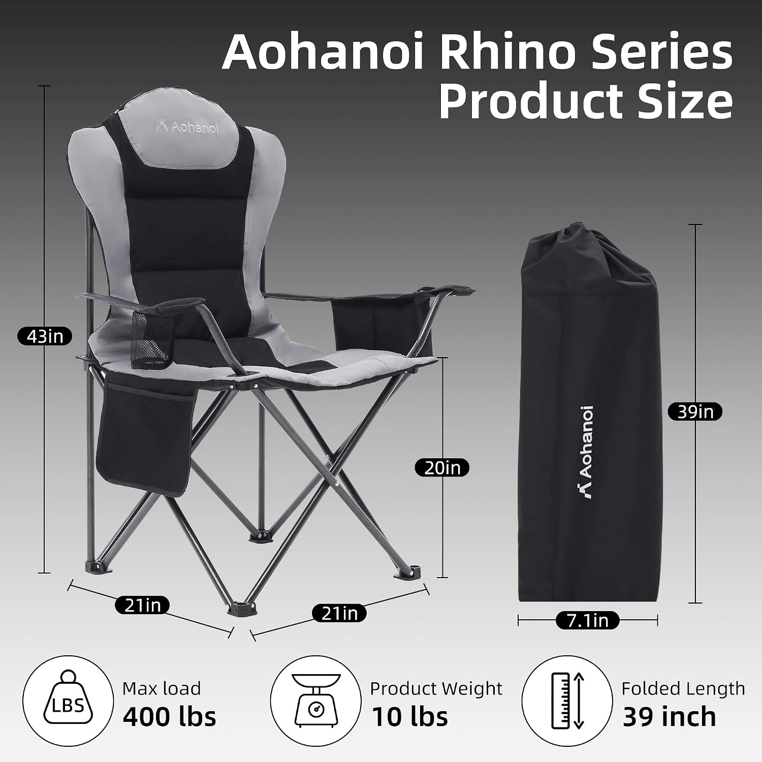 Aohanoi Heavy Duty Camping Chairs for Adults with Cup Holder & Cooler Bag