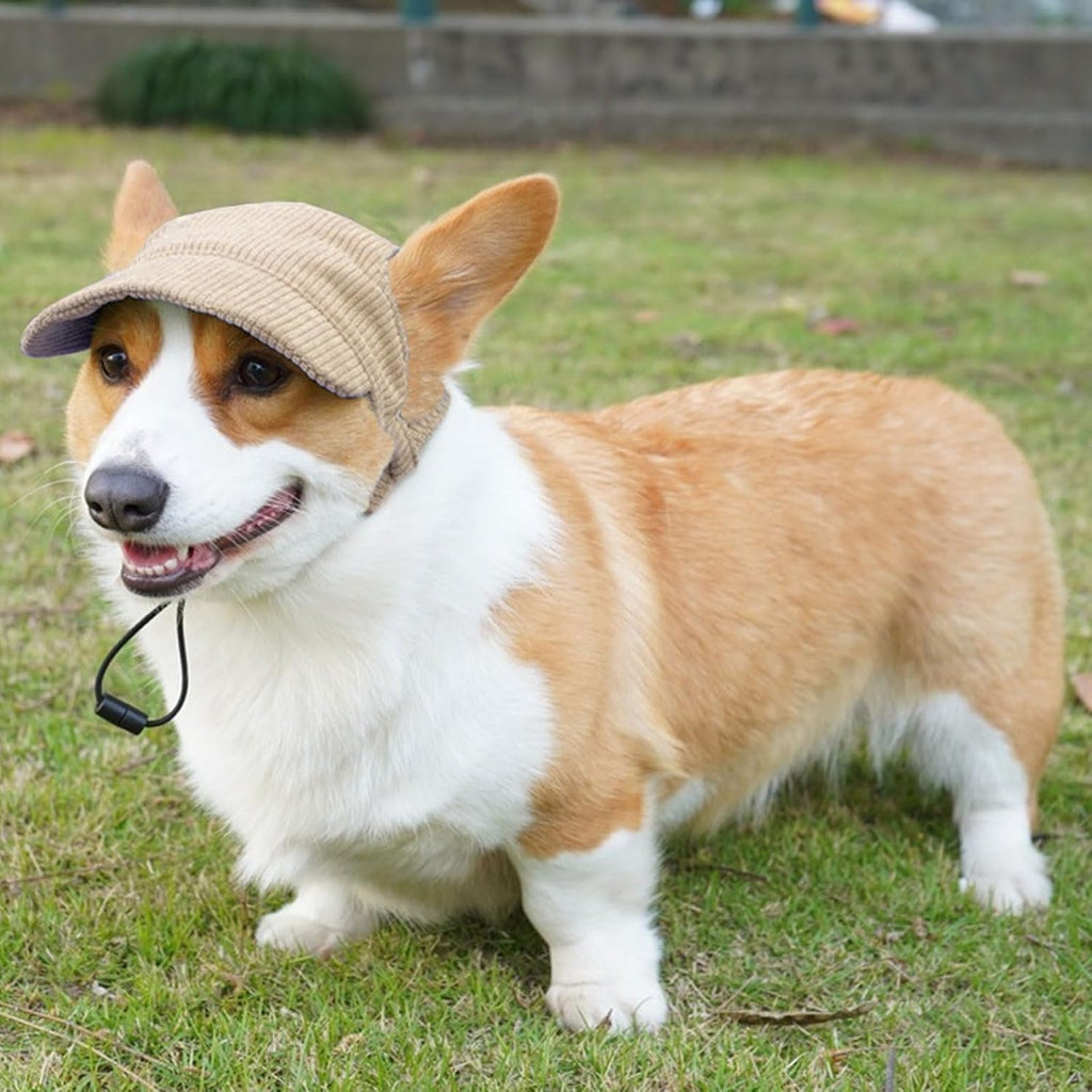 Dog Baseball Cap, Dog Cat Summer Beach Visor Hat with Ear Holes, Adjustable Puppy Sunbonnet Headdress (Khaki, X-Large)