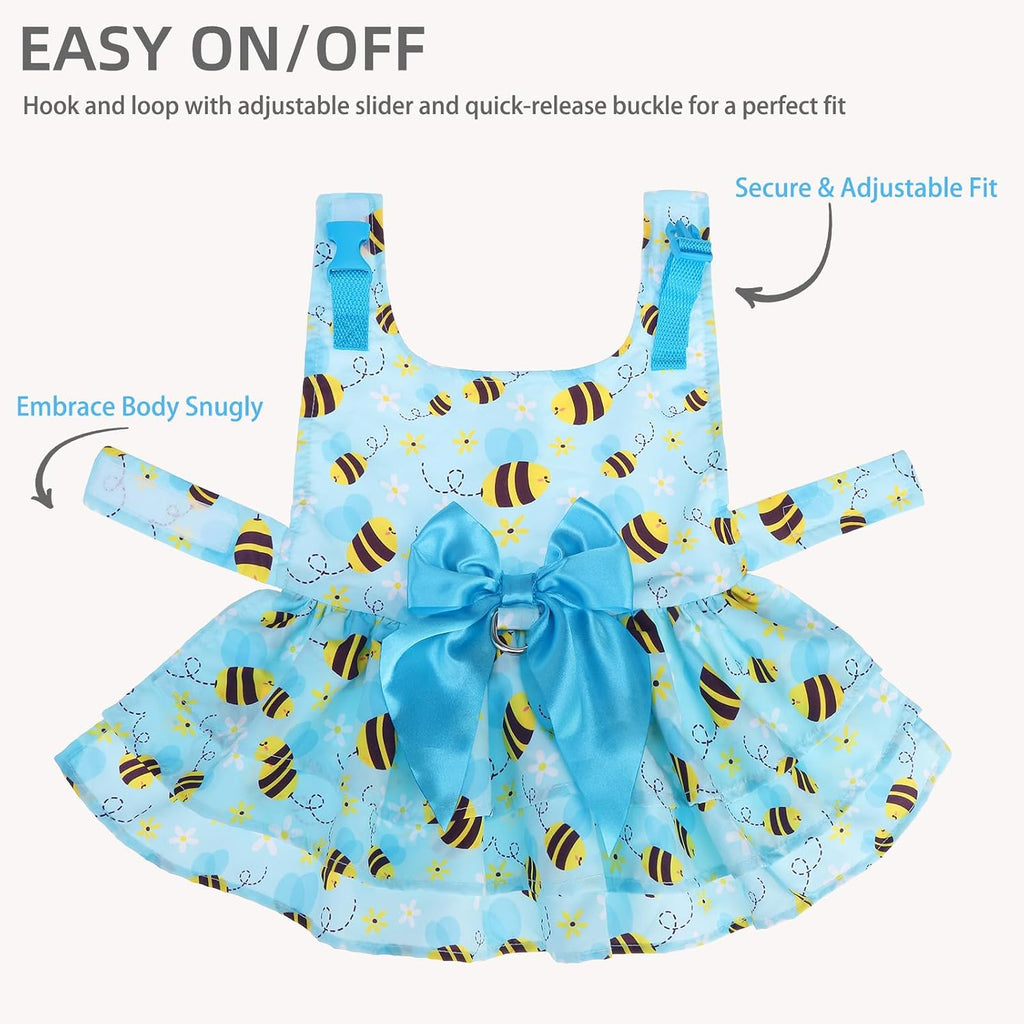 PUPTECK Summer Dog Dress with Bow and Leash Ring, Blue Yellow Bee M