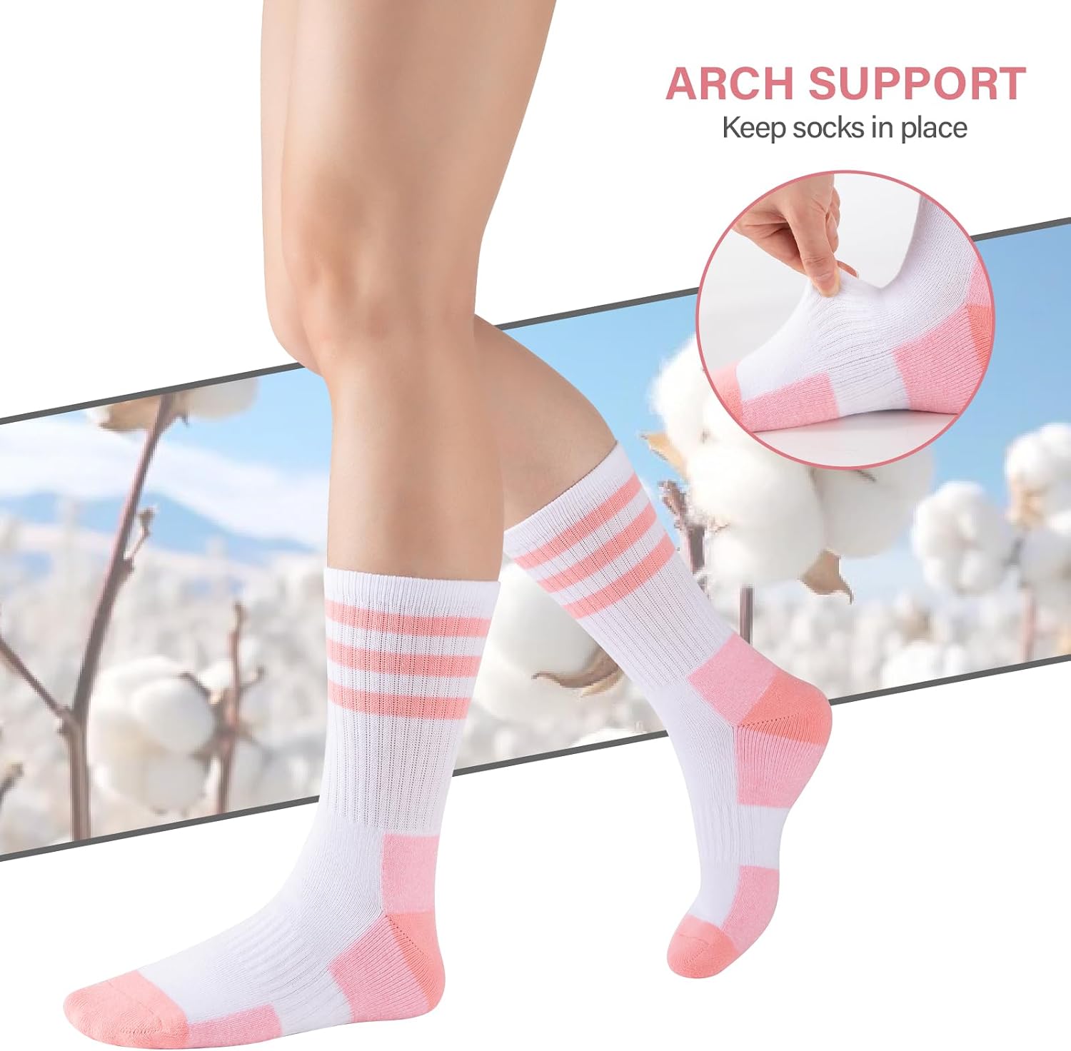 COOPLUS Womens Athletic Crew Socks Cushioned Cotton Wicking Outdoor Recreation Sports Calf Socks 5 Pairs